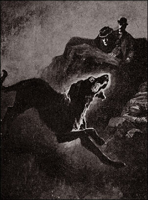 Sidney Paget's illustration of The Hound of the Baskervilles. The story was inspired by a legend of ghostly black dogs in Dartmoor.