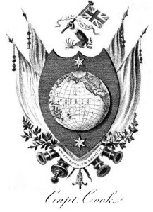The coat of arms of James Cook granted by King George III to Cook's widow in 1785, to be borne by his descendants and 'placed on any monument or otherwise to his memory.' (Public Domain)