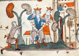 Medieval manuscripts blog: August 2012 britishlibrary.typepad.co. uk  Detail of a bas-de- page scene of a messenger approaching  a king (King Horn?) and queen, from  the Smithfield Decretals, southern France  (probably Toulouse)