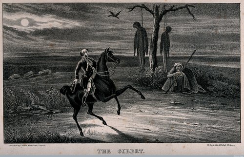A+man+rides+past+a+gibbet.+Lithograph+by+W.jpg